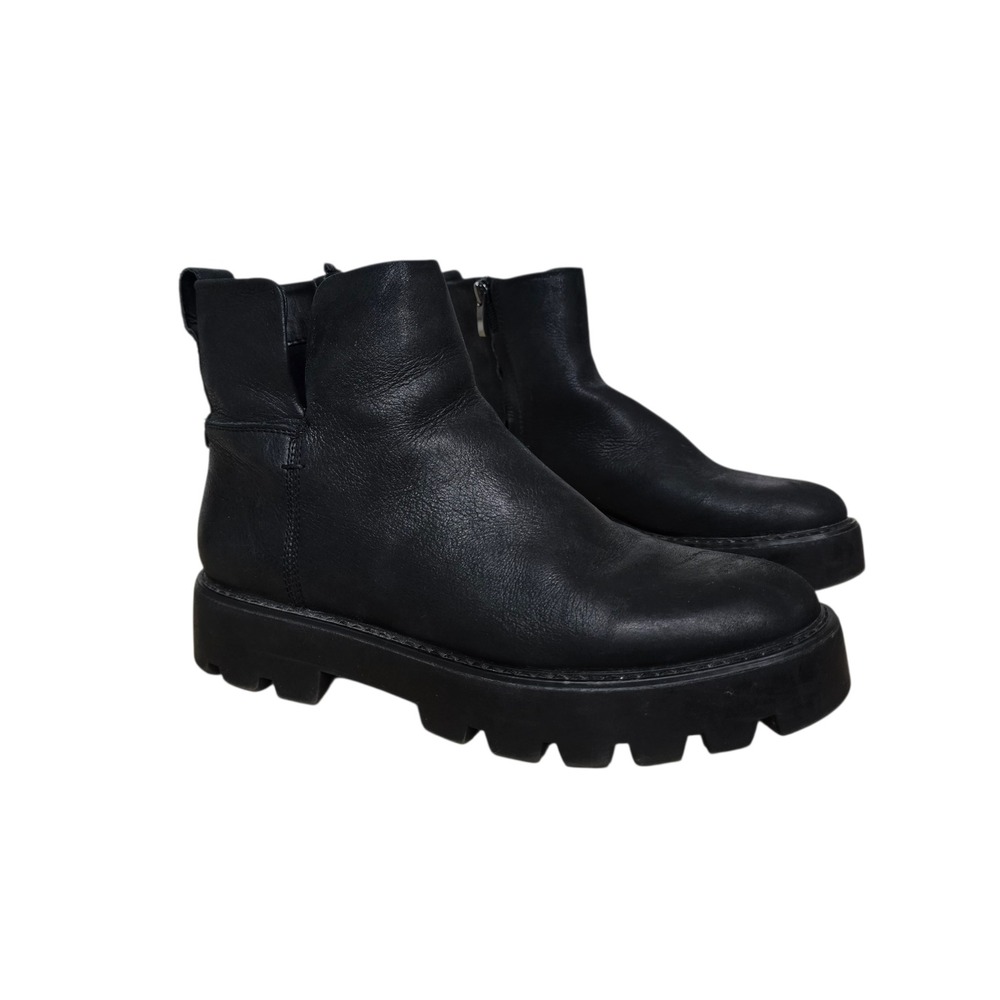 Franco Sarto Billie Black Leather Lug Sole Platform Ankle Boots Womens 8M